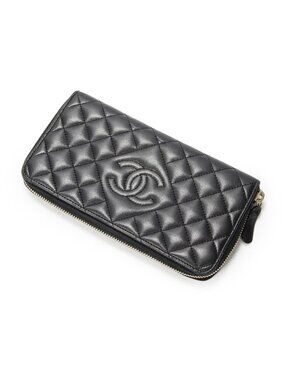 Chanel Zip Around Wallet Black Quilted Lambskin Leather